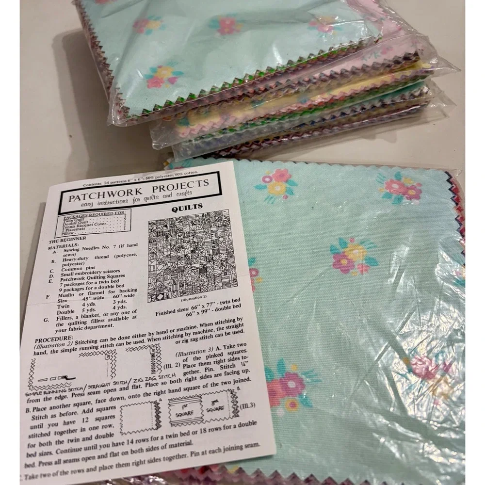 Vintage 1970s Patchwork Quilt Squares 6x6 Precut Fabric Lot Floral Calico NOS